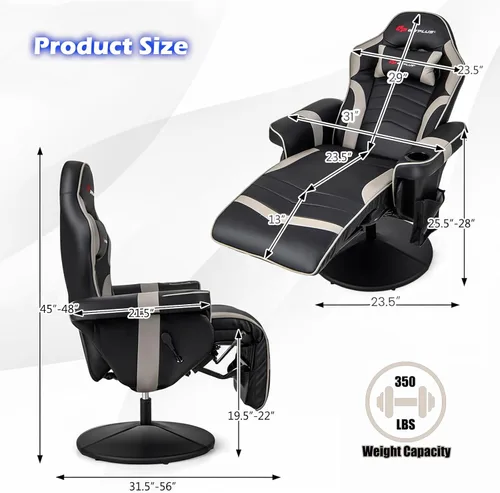 Vista 3 de POWERSTONE Silla reclinable para videojuegos, silla de masaje ajustable con soporte para tazas, reposapiés, sofá individual ergonómico, sala