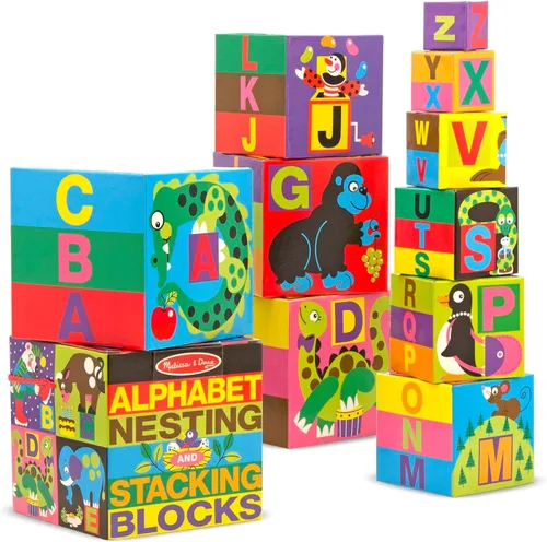 Vista 3 de Bloques para montar de Melissa & Doug deluxe, 10 piezas con alfabeto