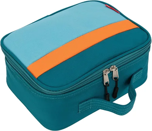 Vista 4 de Lonchera térmica para niños o niñas, color azul y verde Ligero, tamaño estándar: 9.7 x 7.5 x 3.5 pulgadas, poliéster de 900 denier
