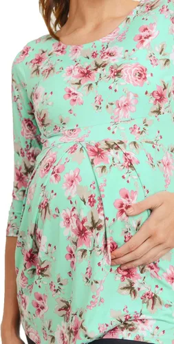 Vista 82 de LaClef - Blusa de maternidad para mujer, cuello redondo, manga 3/4, plisada al frente, estilo peplum