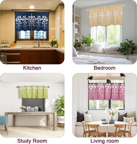 Vista 4 de Molaxhome Cenefas de ventana bordadas florales opacas con bolsillo para barra, cortinas para cocina, color verde, 29 pulgadas de ancho x 24 pulgadas
