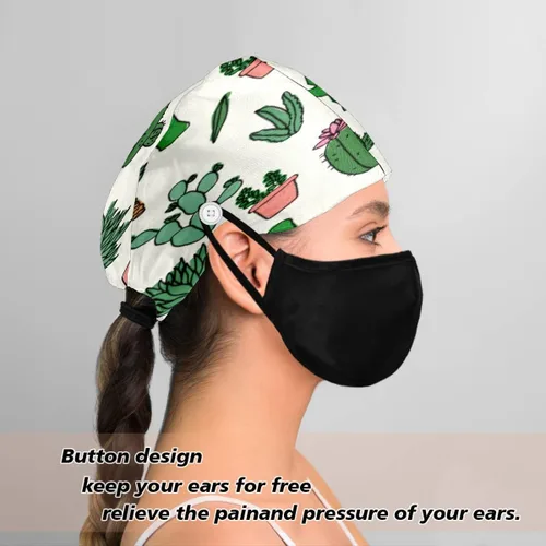Vista 3 de MUKJHOI Gorras de trabajo ajustables con estampado colorido y lazo para la parte trasera, sombreros con botones