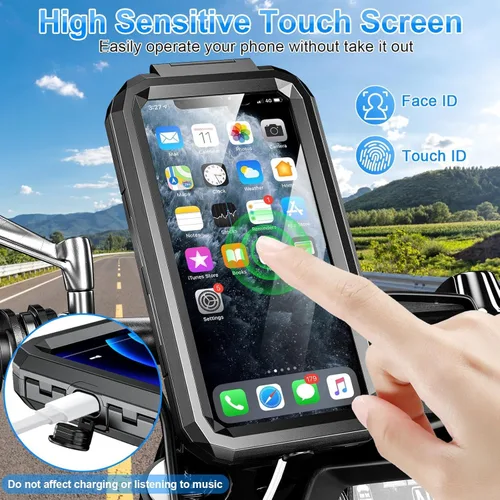 Vista 4 de Soporte de teléfono para bicicleta, impermeable, soporte para teléfono de motocicleta, manillar, rotación de 360°, soporte para teléfono celular