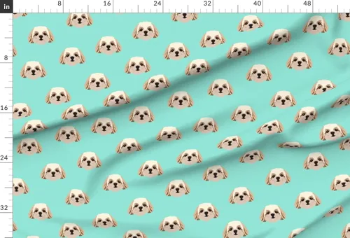Vista 3 de Spoonflower Tela – Patrón de perros Shih Tzu verde azulado lindos animales Aqua Fun mascotas impresas en tela de gasa por The Yard – Coser ropa