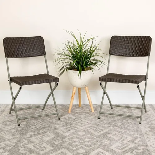 Vista 2 de Flash Furniture HERCULES Series - Silla plegable de plástico de ratán marrón con marco gris