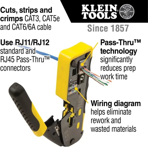 Vista 2 de Klein Tools 80024 Herramienta de trinquete para cable de datos y herramienta de crimpado RJ45 con enchufe CAT6, paquete de 50, kit de herramientas