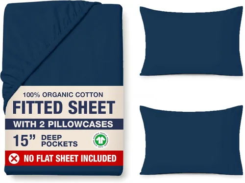 Vista 11 de LANE LINEN - Sábana bajera tamaño individual 100% algodón orgánico y 1 funda de almohada, tejido de percal suave, transpirable, apta para colchones