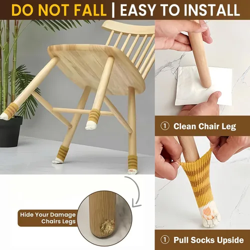 Vista 3 de 16 calcetines de silla de gato para patas de silla, protectores de suelo de patas de gato, calcetines para patas de silla para suelos de madera dura