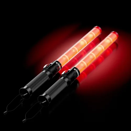 Vista 10 de E-RIDING Paquete de 1 varita de tráfico, varitas rojas de control de tráfico aéreo de 16 pulgadas, bastón de seguridad de tráfico LED con 3 modos