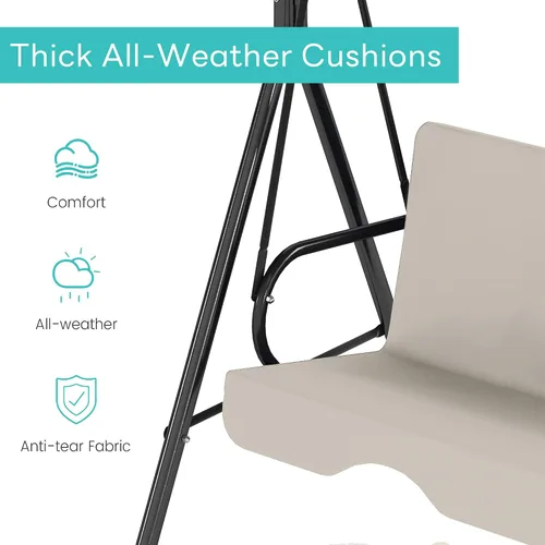 Vista 4 de Murago - Silla de columpio para patio al aire libre con dosel ajustable, columpio para patio al aire libre con soporte resistente para 3 personas