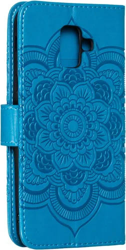 Vista 3 de LEECOCO - Funda para Samsung A6 2018 con diseño de mandala en relieve de lujo de piel sintética con tapa para cuaderno, cartera con soporte LD: azul