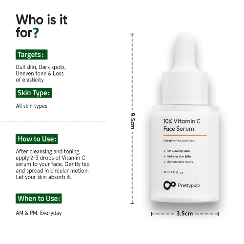Vista 3 de Suero facial con 10% vitamina C Dermatológicamente probado para pieles sensibles con ácido ascórbico etilo y PHA Fórmula iluminadora e