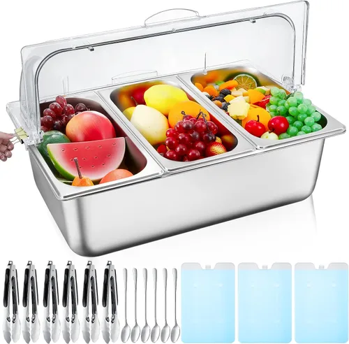 Vista 11 de Tessco for you 16 piezas de contenedor de condimentos para servir alimentos y especias, con tapa, para exhibición en mostrador, enfriado, de acero