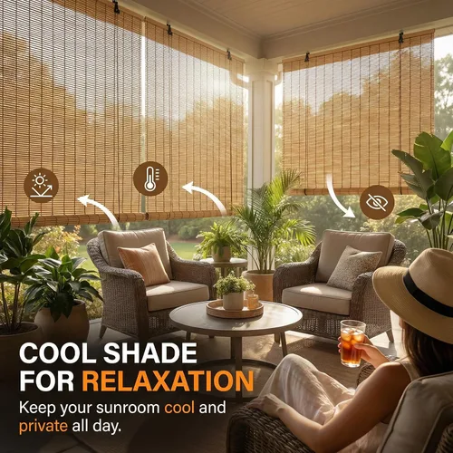 Vista 6 de HIAPES Persianas de bambú para ventana interior, persianas de bambú para ventanas interiores, tamaño personalizado, persianas enrollables fáciles