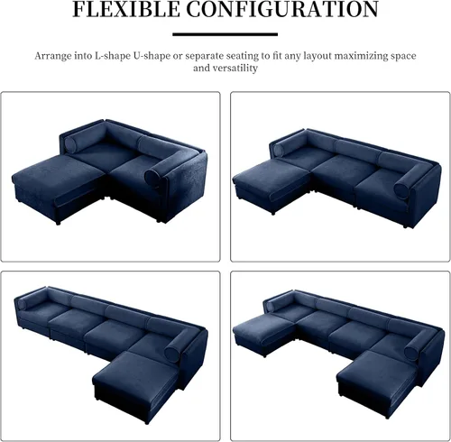 Vista 7 de Sofá biplaza azul de 75.5 pulgadas, sofás seccionales grandes de 2 plazas para sala de estar, sofá modular de tela de felpilla, juego de sofás