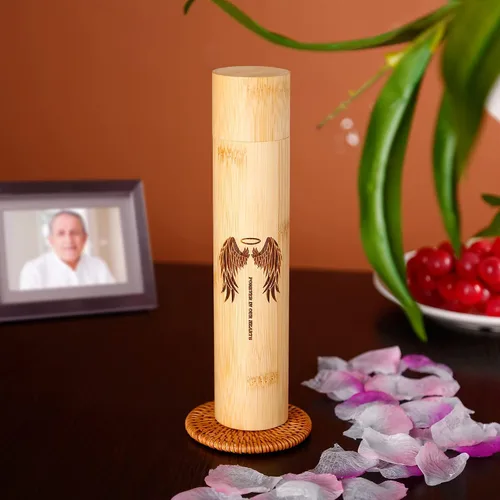 Vista 7 de Urna de dispersión de bambú para cenizas humanas, urna biodegradable ecológica para cenizas humanas, tubo pequeño de dispersión de 9 x 2 pulgadas