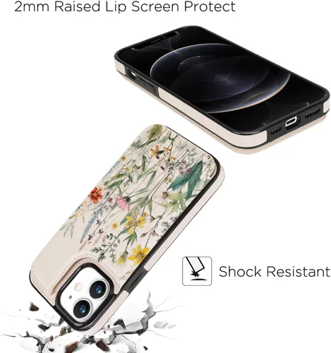 Vista 5 de uCOLOR - Funda tipo cartera para iPhone 11 con tarjetero y diseño de flores del desierto