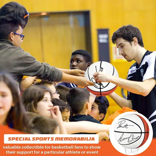Vista 6 de Hiboom Balón de baloncesto con soporte de bola acrílica, panel en blanco para firma, bola oficial para escuela, universidad, entrenador, graduación