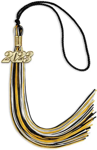 Vista 76 de Endea Graduation Borla mixta de triple color con gota de fecha dorada (negro/dorado/blanco, 2021)