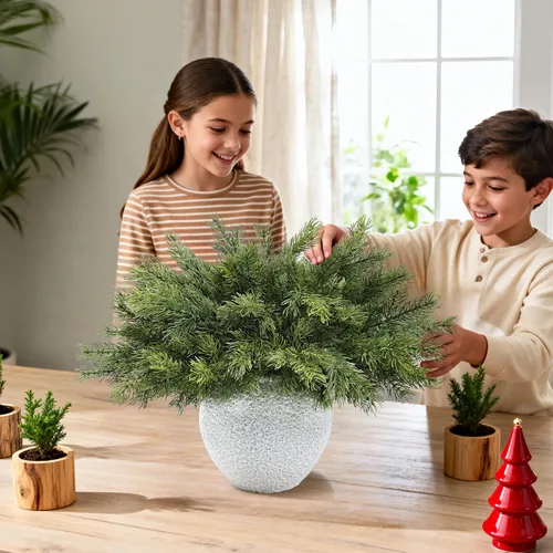 Vista 3 de Artgar 6 ramas de pino de Navidad – Tallos de pino artificiales realistas de 18 pulgadas – Púas de cedro sintético de tacto real para jarrón, corona
