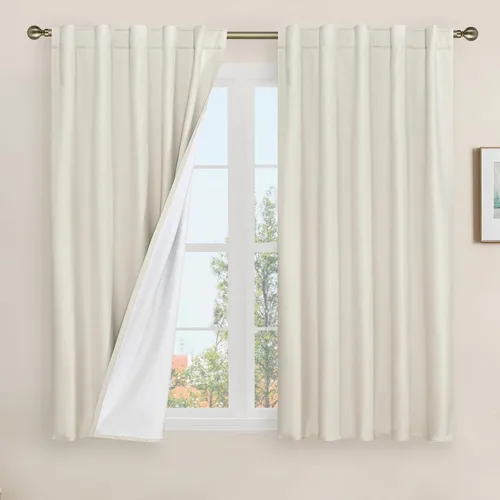 Vista 93 de LAMIT Cortinas opacas cortas de lino de 30 pulgadas para ventanas de cocina sobre el fregadero, cortinas de café texturizadas de lino marfil