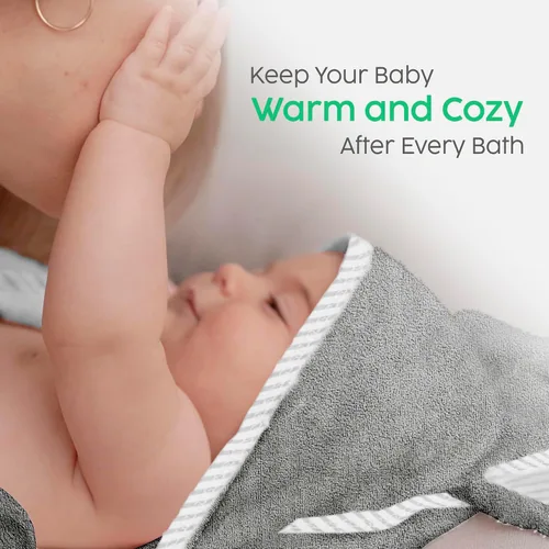 Vista 3 de San Francisco Baby Toallas para recién nacidos, toallas de baño con capucha para niños y niñas, toallas de baño para niños con capucha, color gris