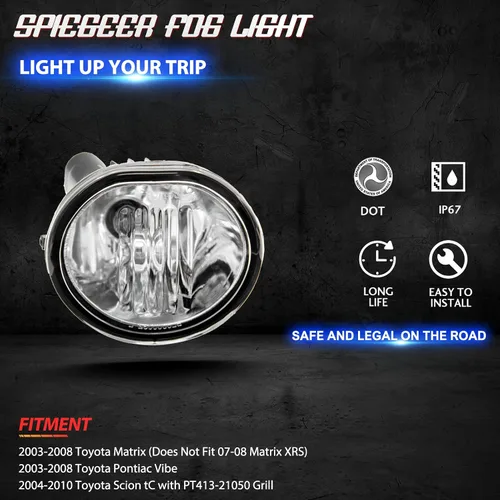 Vista 3 de Conjunto de luces antiniebla para Toyota Matrix 2003 2004 2005 2006 2007 2008 Kit de repuesto para 2003-2008 Pontiac Vibe 2004-2009 2010 Scion TC