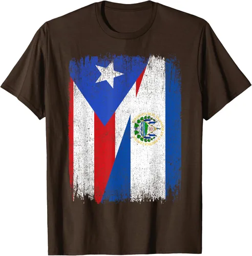 Vista 8 de Camiseta Half Puerto Rico El Salvador Flag Orgullo Salvadoreño Roots