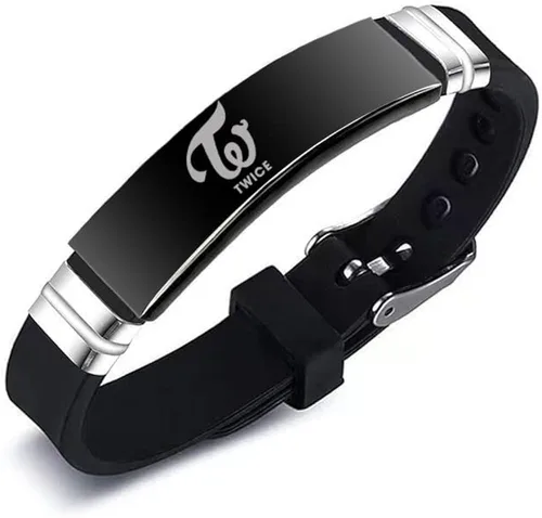 Vista 5 de SHOISOWO Paquete de 2 pulseras Kpop TWICE Merch, pulseras de silicona con dije doble para regalos, Sin gemas.