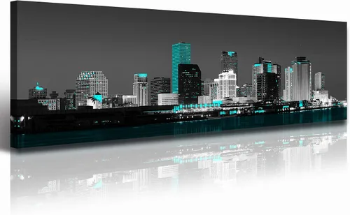 Vista 31 de JiazuGo Phoenix Skyline Arte de Pared en Lienzo - Paisaje Urbano de Arizona Enmarcado (14x48 Pulgadas) Negro y Blanco con Amarillo, Decoración