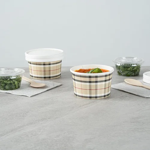 Vista 7 de Restaurantware Coppetta - Vasos de postre de 3 onzas, 50 tazas desechables para helado, tapas se venden por separado, cuencos de papel a cuadros