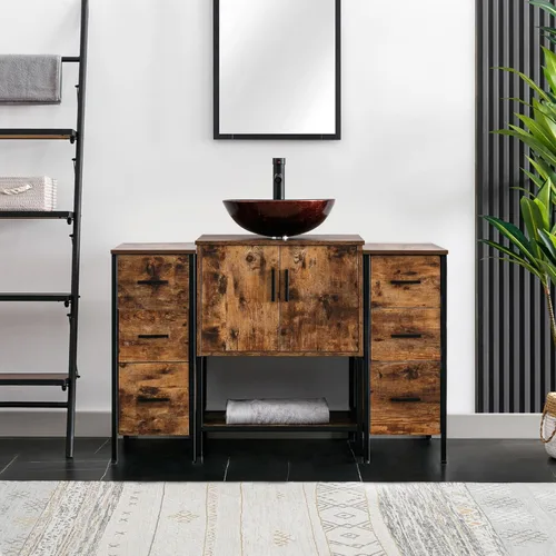 Vista 16 de eclife Lavabo de tocador de baño de 24 pulgadas, gabinete de metal moderno con estante inferior, fregadero azul para barco y grifo de ahorro de agua