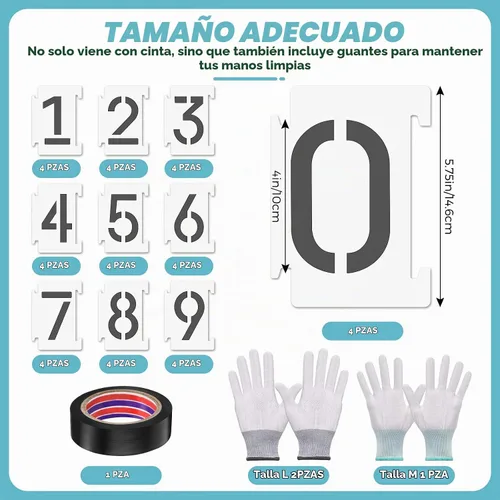 Vista 2 de 44 plantillas de bordillo de números de 4 pulgadas con guantes y kit de cinta, 4 pulgadas de altura