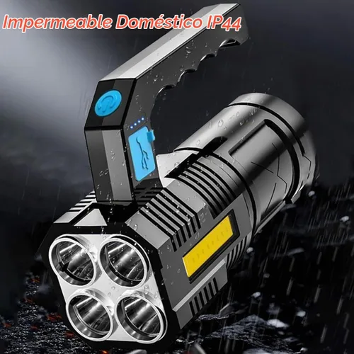 Vista 2 de Linterna recargable USB de alto lúmenes, linterna de camping con 4 potentes cuentas LED, linterna de mano para el hogar, 4 modos, impermeable