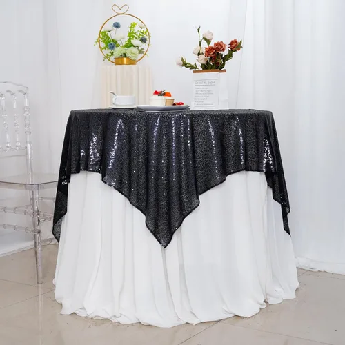 Vista 7 de Poise3EHome Mantel de lentejuelas negro de 50x50 pulgadas, cuadrado, brillante, para decoración de cumpleaños, Halloween, fiesta, día festivo, baby