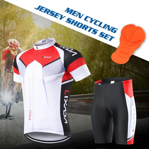 Vista 18 de Lixada Camiseta de ciclismo para hombre de manga corta con pantalones cortos acolchados de secado rápido para verano, ropa corta para bicicleta