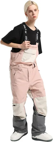 Vista 7 de GSOU SNOW Pantalones de esquí para mujer, overol con peto de nieve, impermeable, resistente al viento, aislado, correa ajustable, cálido