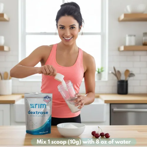 Vista 2 de XRIM Labs Dextrosa en polvo, sabor a cereza natural, energía rápida, apoyo de recuperación y energía, bolsa a granel de 15.87 oz