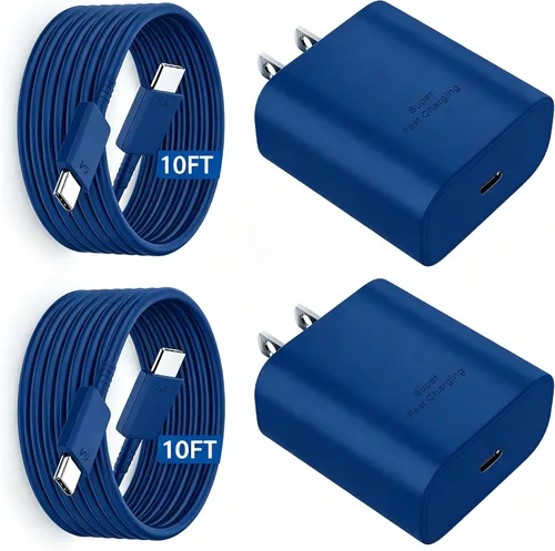 Vista 25 de Cargador USB C súper rápido de 45 W, cargador tipo C, bloque de carga rápida para teléfono Android con cable de carga tipo C de 3 pies para Samsung