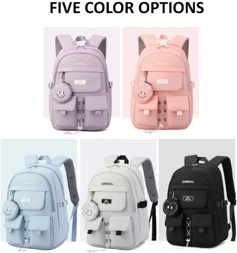 Vista 7 de Mochila Kawaii con bonitos accesorios duraderos con múltiples compartimentos, Azul, Kawaii