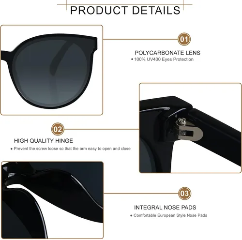 Vista 3 de LYZOIT Gafas de sol redondas para mujer, de moda, vintage, con caras pequeñas, lindas y modernas, para adolescentes y niñas, con parte superior plana