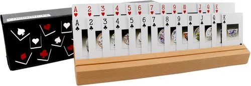 Vista 4 de VINJOE Organizador grande de madera para naipes para niños, adultos mayores, madera de haya maciza de primera calidad, el mejor regalo para el día