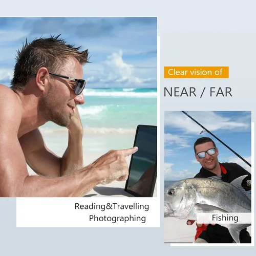 Vista 4 de Missfive Lentes de sol bifocales de lectura para hombre, con protección UV para lectores de sol en exteriores, lejanos y cercanos, anteojos clásicos