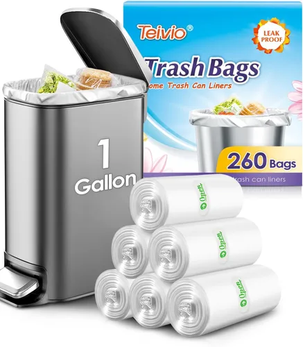 Vista 21 de Bolsas de basura fuertes de 1.2 galones, 220 unidades, bolsas de basura para baño, bolsas de plástico pequeñas para la oficina en casa, cocina, se