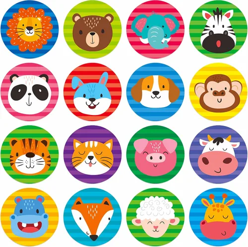 Vista 2 de 600 calcomanías de incentivo adorables calcomanías redondas de animación con cara de animal, calcomanía motivacional de recompensa para maestros
