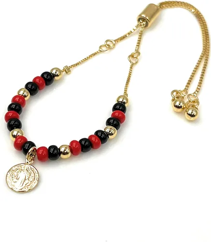 Vista 4 de LESLIE BOULES Pulsera de oro de San Benito para mujer, joyería de protección, Latón