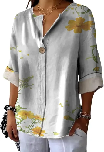 Vista 5 de domirica Camisas de manga corta con cuello en V para mujer, blusas elegantes con estampado floral y ajuste holgado, blusas básicas y cómodas