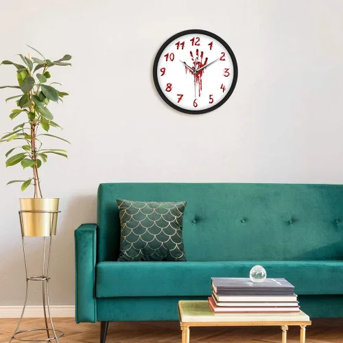 Vista 8 de Geek Alerts Reloj iluminado con control de voz LED, mano sangrienta, horror, funciona con pilas, luz LED inteligente, reloj de pared Qaurtz