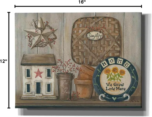 Vista 3 de Epic Graffiti 'Home Country Shelf' de Pam Britton, arte de pared en lienzo, 16 x 12 pulgadas