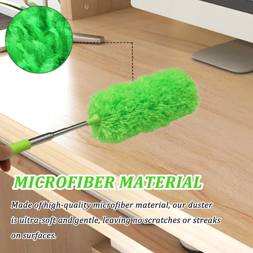 Vista 5 de Paquete de 4 plumeros de microfibra, con poste extensible y cabezal flexible, herramienta de limpieza de microfibra lavable para limpieza